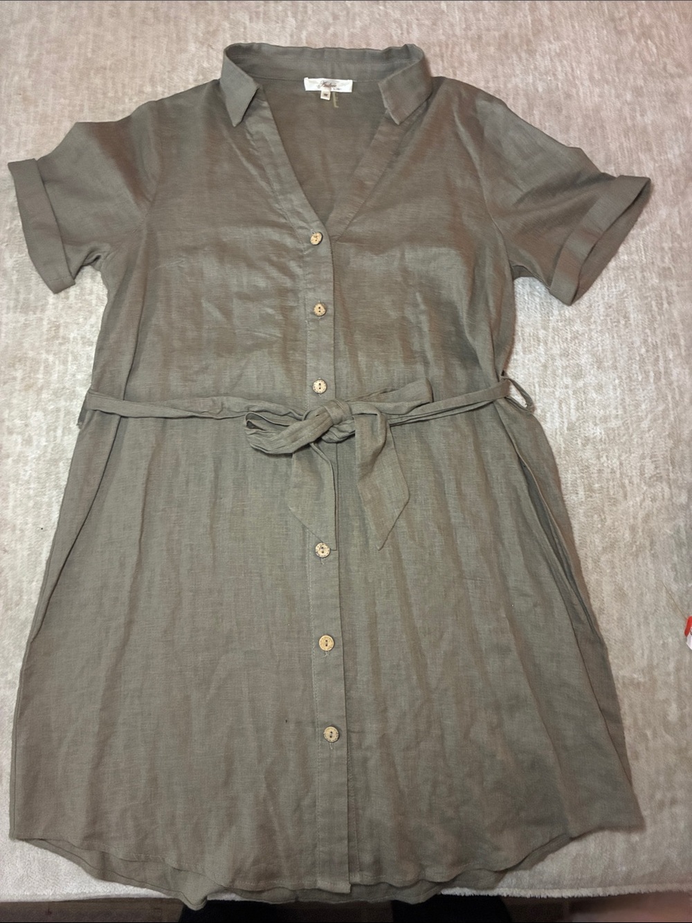 Andree Olive‎ Green Button-Front Shirt Mini Dress